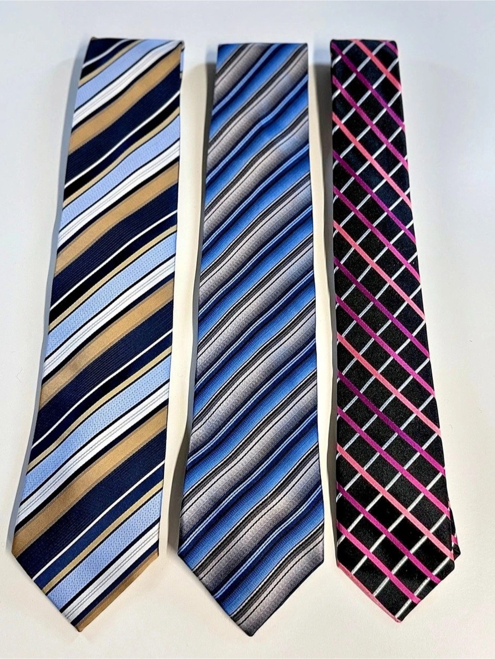3-Piece Silk & Polyester Tie Set Blue & Black